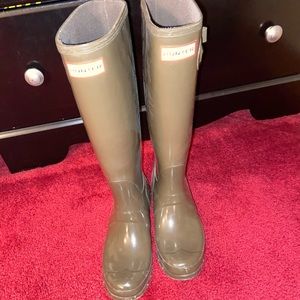 Olive green tall hunter boots
